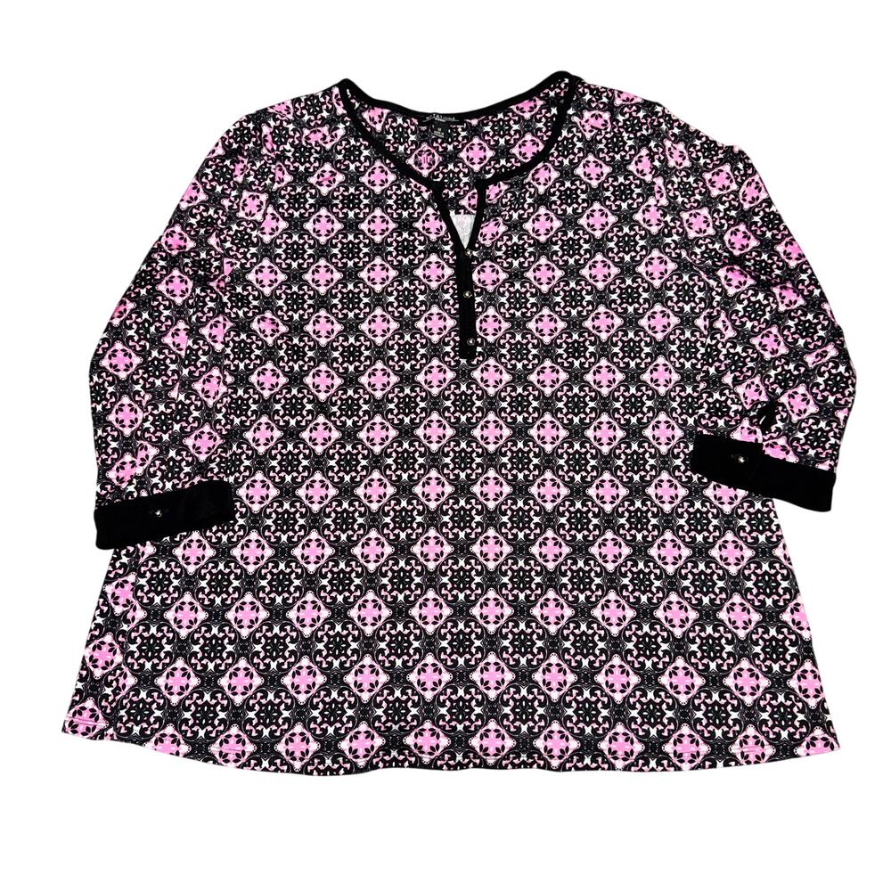 Notations Women Blouse Women's Size 1X Pink Black Geometric 3/4 Sleeve